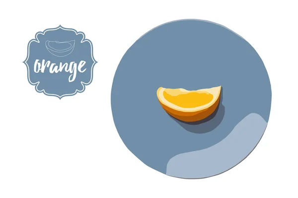 卡通手画橙色和平在蓝色圆板上 橙色切割复古商店标签徽章与文字 商业水果复古贴纸 热带美味柑橘例证为网 — 图库矢量图片