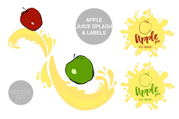 Fruchtvektor Paket Set Von Cartoon Roten Und Grünen Äpfeln Auf — Stockvektor
