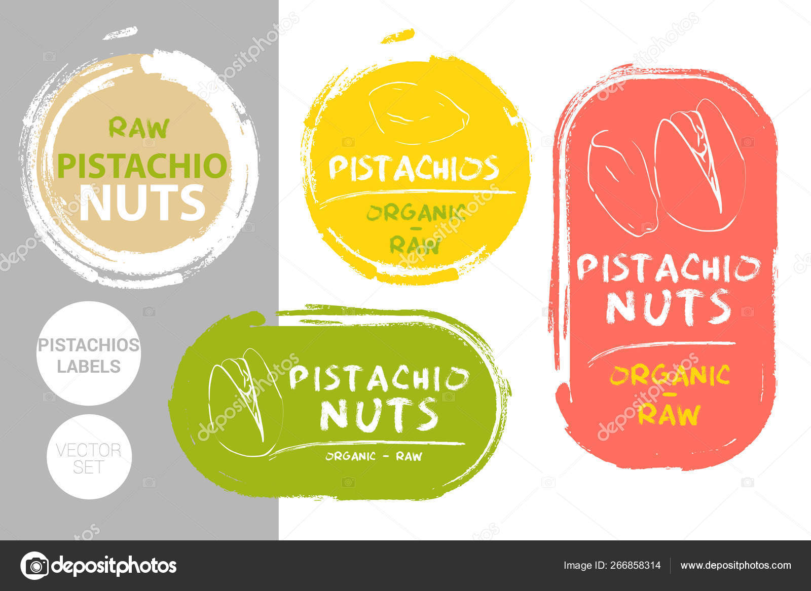 Pistachio Nuts Colorful Label Set Raw Organic Pistachios Badge Shapes