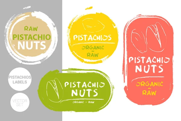 Pistachenoten Kleurrijke Label Set Ruwe Biologische Pistaches Badge Vormen Creatieve — Stockvector