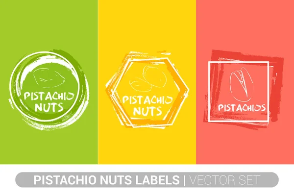 Pistachenoten Kleurrijke Label Set Ruwe Biologische Pistaches Badge Vormen Creatieve — Stockvector