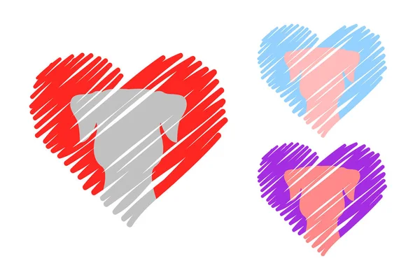 Ensemble Trois Cœurs Aux Couleurs Rouge Bleue Rose Avec Animaux — Image vectorielle