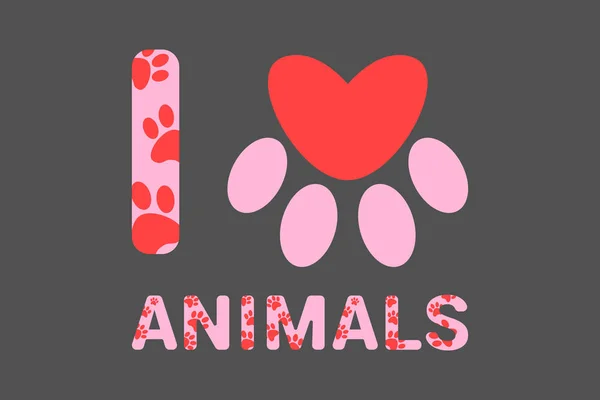 Aislado Encantan Los Animales Texto Rosa Con Huellas Perro Rojo — Archivo Imágenes Vectoriales