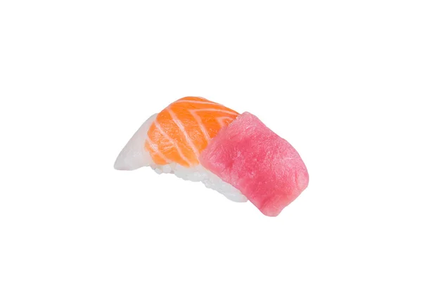 Sushi Giapponese Nigiri Con Tre Tipi Pesce Salmone Crudo Tonno — Foto Stock