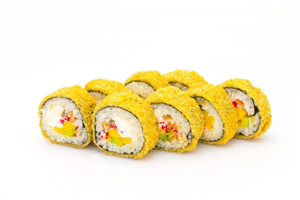 Japanese Roll Tempura Isolated White Background Asian Hot Roll Pieces — Stock Photo, Image