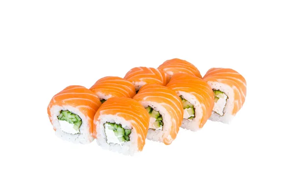 Japońskie Sushi Roll Ogórkiem Philadelphia Serem Śmietankowym Łososia Górze Izolowane — Zdjęcie stockowe