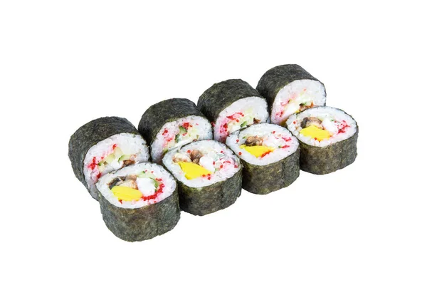 Piezas Japonesas Futomaki Sushi Roll Aisladas Blanco Rollo Maki Asiático — Foto de Stock