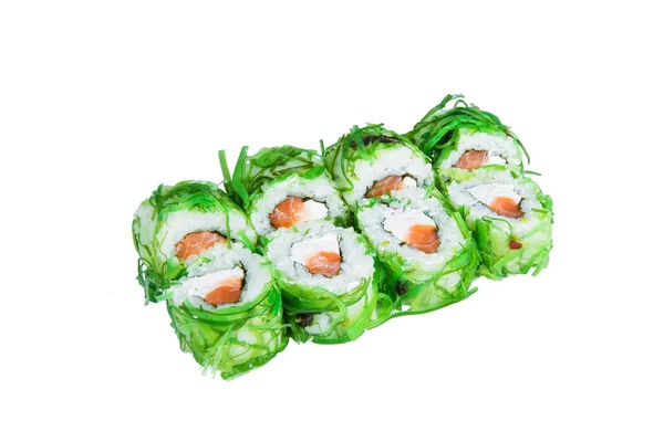 Japanse Sushi Roll Met Rauwe Zalm Philadelphia Roomkaas Geïsoleerd Witte — Stockfoto