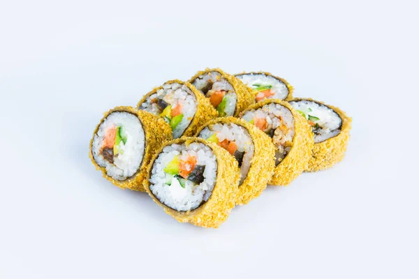 Japoński Hot Sushi Roll Tempura Izolowane Szarym Tle Azjatyckie Kawałki — Zdjęcie stockowe