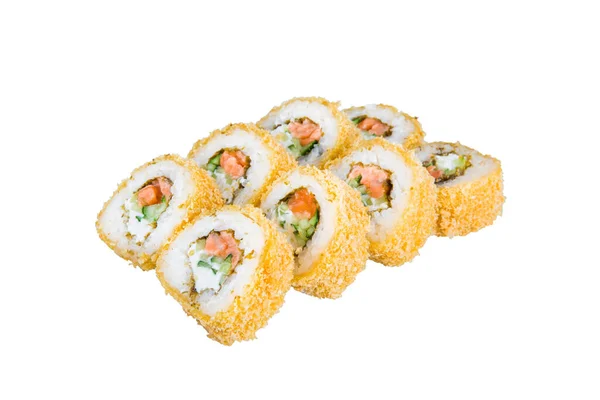 Japanse Roll Met Brood Geïsoleerd Witte Achtergrond Aziatische Philadelphia Hot — Stockfoto