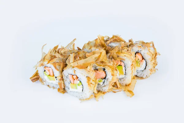 Japonka Sushi Roll Pieczonym Łososiem Awokado Serem Śmietankowym Philadelphia Izolowane — Zdjęcie stockowe
