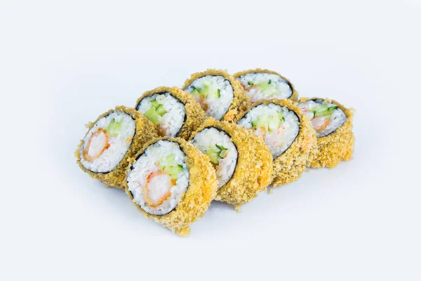 Japoński Hot Sushi Roll Tempura Izolowane Szarym Tle Azjatyckie Kawałki — Zdjęcie stockowe