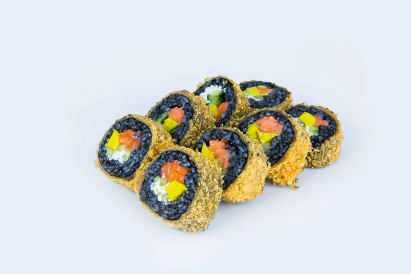 Ιαπωνικό Hot Sushi Roll Tempura Απομονώνονται Γκρι Φόντο Ασιατικά Ρολά — Φωτογραφία Αρχείου