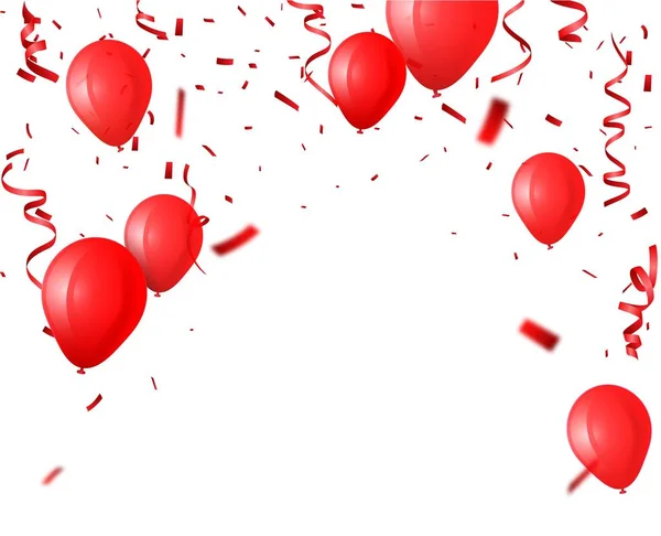 庆祝背景与红色气球和五彩纸屑 — 图库矢量图片