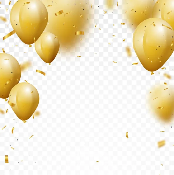 Viering Achtergrond Met Gouden Confetti Ballonnen — Stockvector