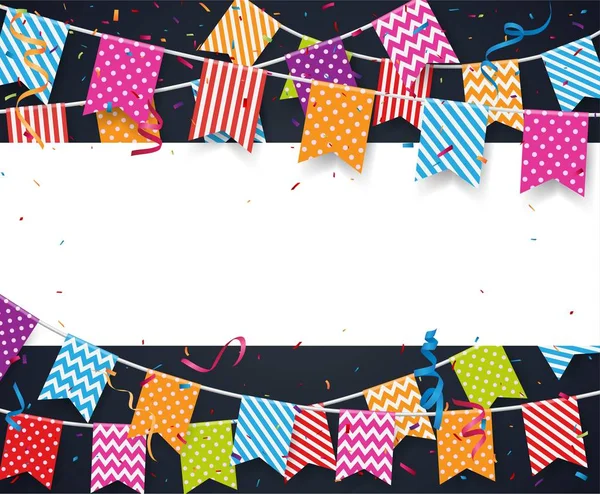 Kleurrijke Verjaardag Achtergrond Met Bunting Vlaggen Confetti — Stockvector