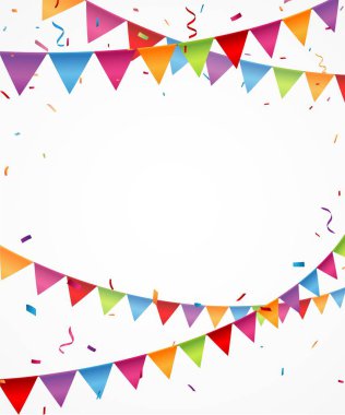 Kiraz kuşu bayrakları ve konfeti kutlama arka plan vektör çizim