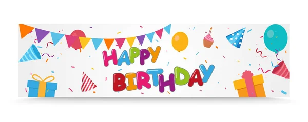 Vektor Illustration Von Happy Birthday Feier Banner Mit Buntem Konfetti — Stockvektor