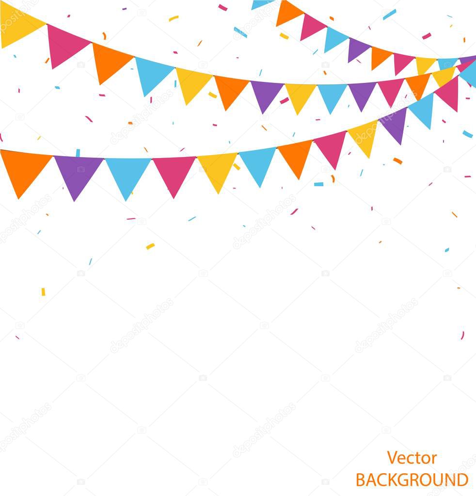 Vector Illustration of celebration background with bunting flags and confetti