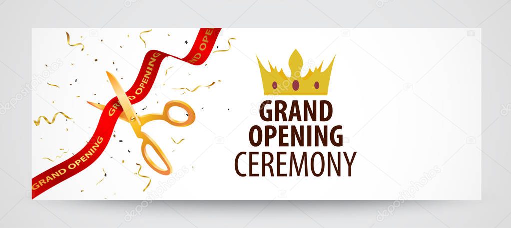 Grand opening card design with red ribbon