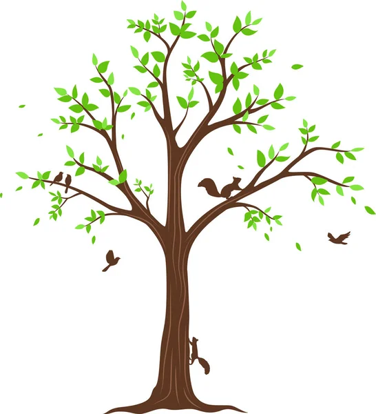Wektor Ilustracja Piękne Drzewo Gałąź Ptaków Kwiat Sylwetka Tło Tapeta — Wektor stockowy