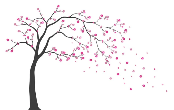 Vektorové Ilustrace Krásné Větev Stromu Ptáků Květin Silueta Pozadím Pro — Stockový vektor