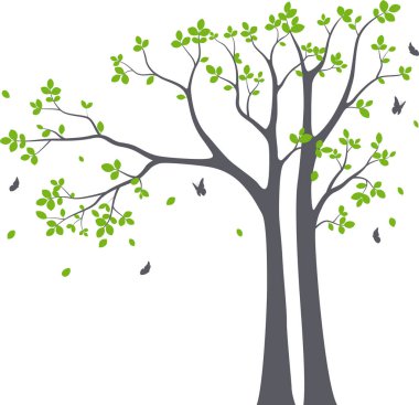 Güzel ağaç dalı ile kuş siluet arka plan duvar kağıdı etiket için vektör çizim