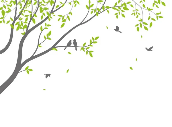 Ilustracja Wektorowa Piękne Drzewo Gałąź Ptaków Sylwetka Tło Tapeta Naklejki — Wektor stockowy