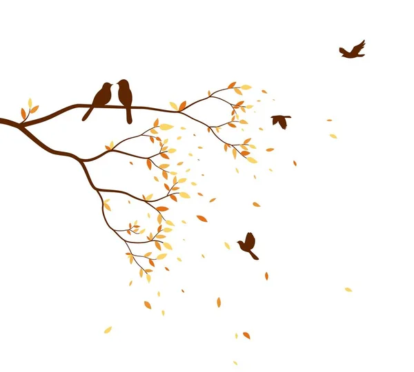 秋天季节的向量例证与落叶与鸟为壁纸贴纸 — 图库矢量图片