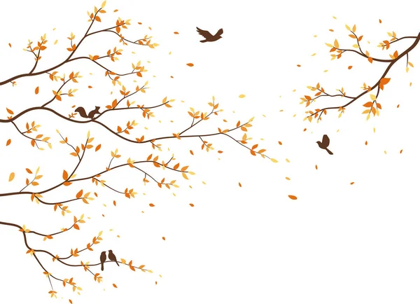 Ilustração Vetorial Temporada Outono Com Folhas Caindo Com Pássaro Para —  Vetores de Stock