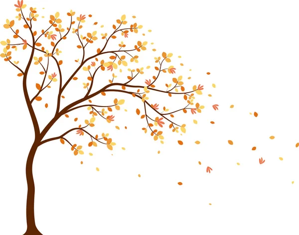 Vector Illustration Autumn Season Falling Leaves Bird Wallpaper Sticker — Stock Vector