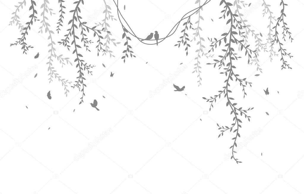 Vector illustration of Beautiful tree branch with birds silhouette background for wallpaper sticker