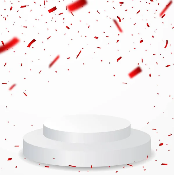 透明な背景に赤い紙吹雪のお祝いを持つ勝者の表彰台のベクトルイラスト — ストックベクタ