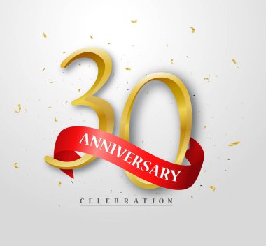 Vektör İllüstrasyon 30 yıl Altın konfeti ile Mutlu yıldönümü afiş kutlama