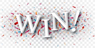 Şeffaf arka planda izole renkli konfeti üzerinde Win metin Vektör İllüstrasyon