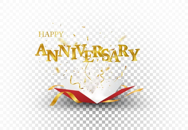 Vector Illustration Happy Anniversary Out Box Gold Confetti — Stock Vector