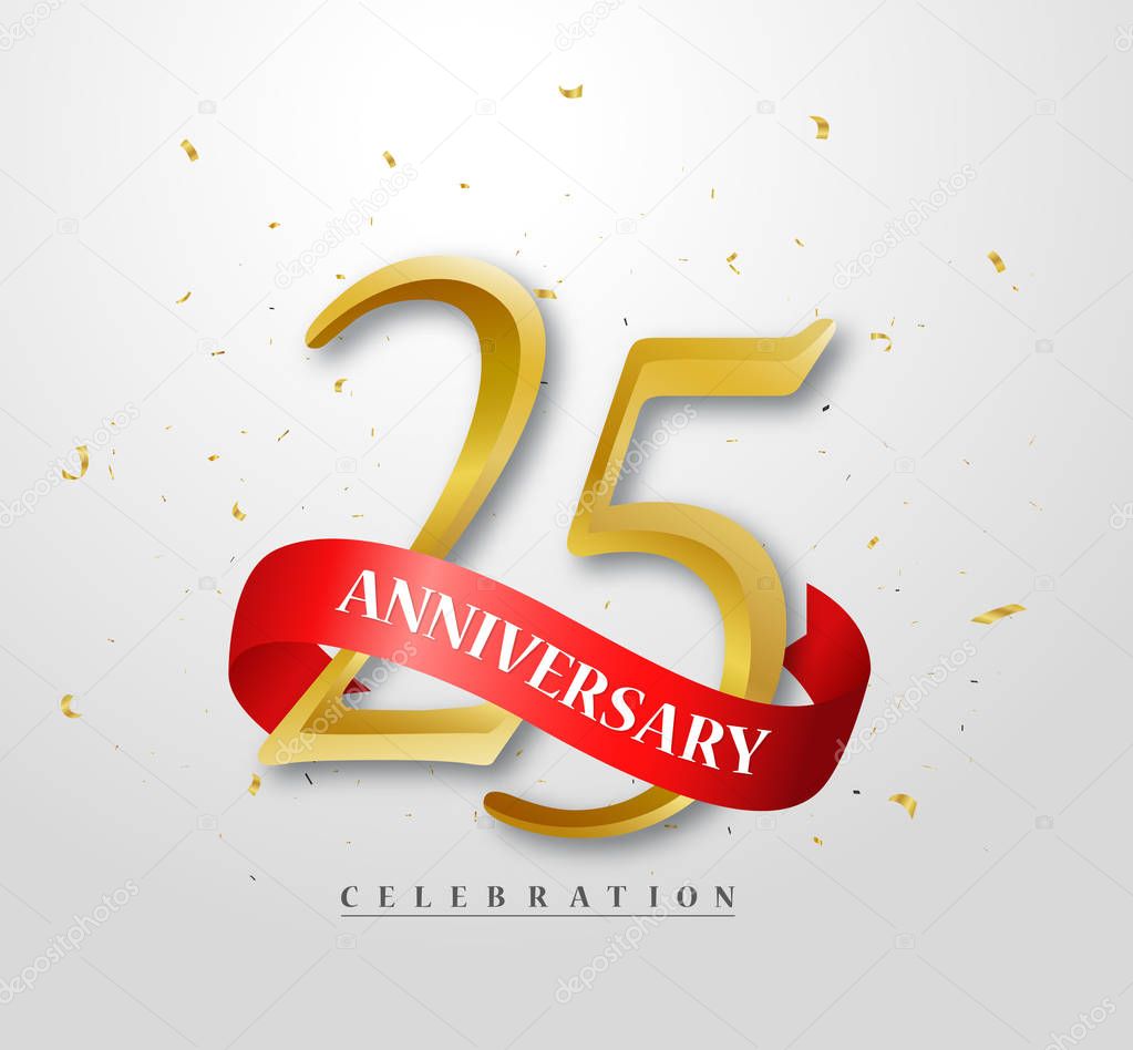 Vector Illustration of 25 years Happy anniversary banner celebration with gold confetti