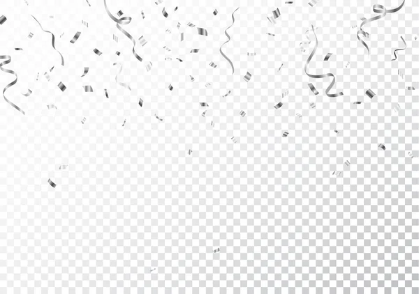 Векторная Иллюстрация Красивых Серебряных Конфетти Ленты Изолированные Прозрачном Фоне — стоковый вектор