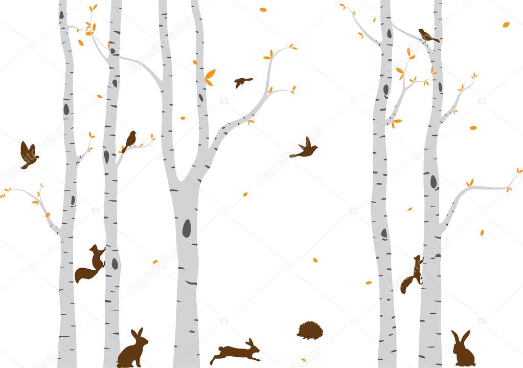 Vector Illustration of Beautiful tree branch with birds silhouette background for wallpaper sticker