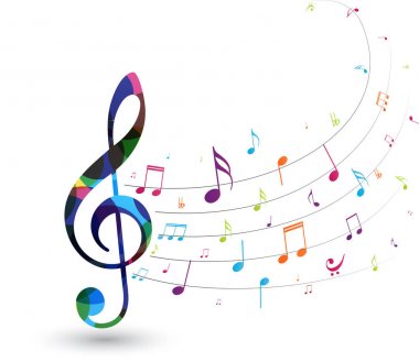 Renkli müzik notalarının vektör illüstrasyonu arkaplan, soyut işaret ve sembol