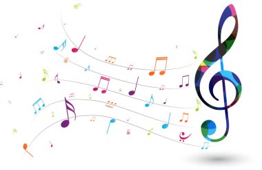 Renkli müzik notalarının vektör illüstrasyonu arkaplan, soyut işaret ve sembol