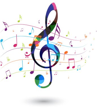 Renkli müzik notalarının vektör illüstrasyonu arkaplan, soyut işaret ve sembol
