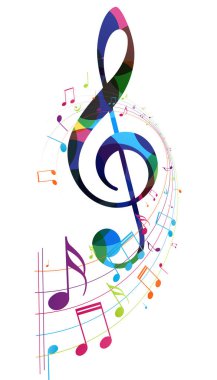 Renkli müzik notalarının vektör illüstrasyonu arkaplan, soyut işaret ve sembol
