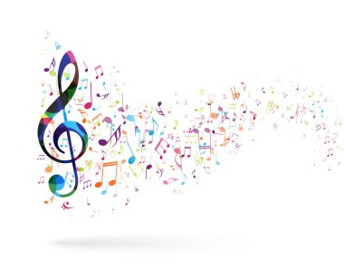 Renkli müzik notalarının vektör illüstrasyonu arkaplan, soyut işaret ve sembol