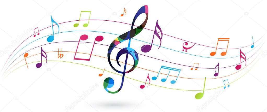 Vector Illustration of Colorful music notes background, abstract sign and symbol