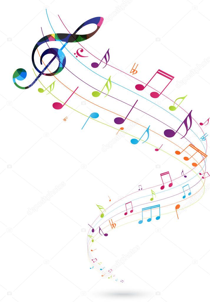 Vector Illustration of Colorful music notes background, abstract sign and symbol