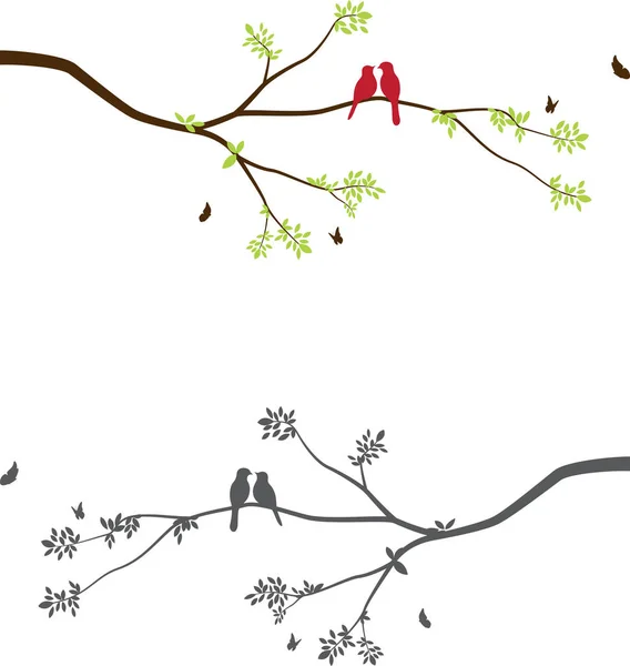 木の枝を持つかわいい鳥のベクトルイラスト — ストックベクタ