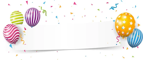 カラフルな紙コンフェッティと白い紙と誕生日お祝い要素のベクトルイラスト — ストックベクタ