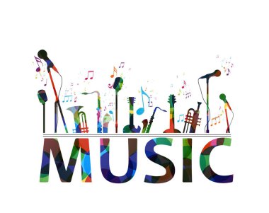 Renkli müzik notalarının vektör illüstrasyonu arkaplan, soyut işaret ve sembol