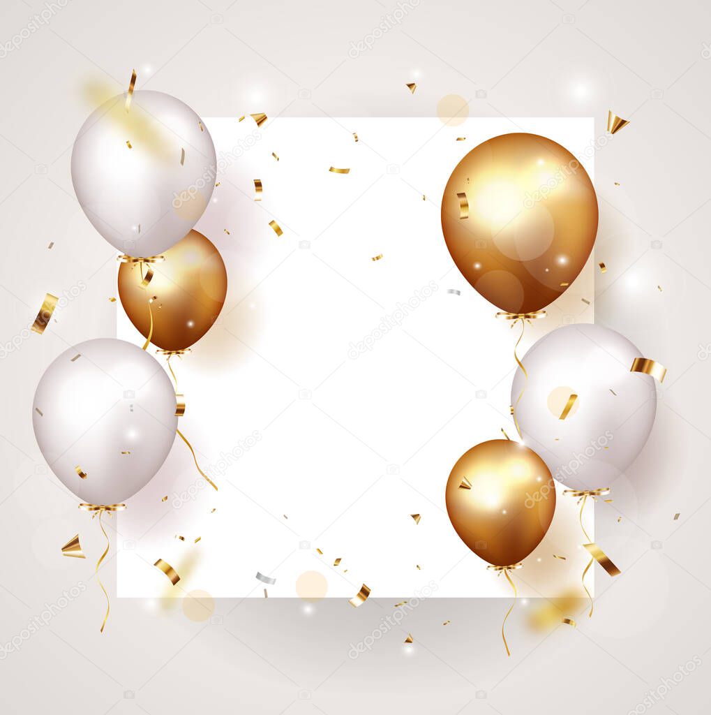 Vector Illustration of Celebration banner with gold confetti and balloons